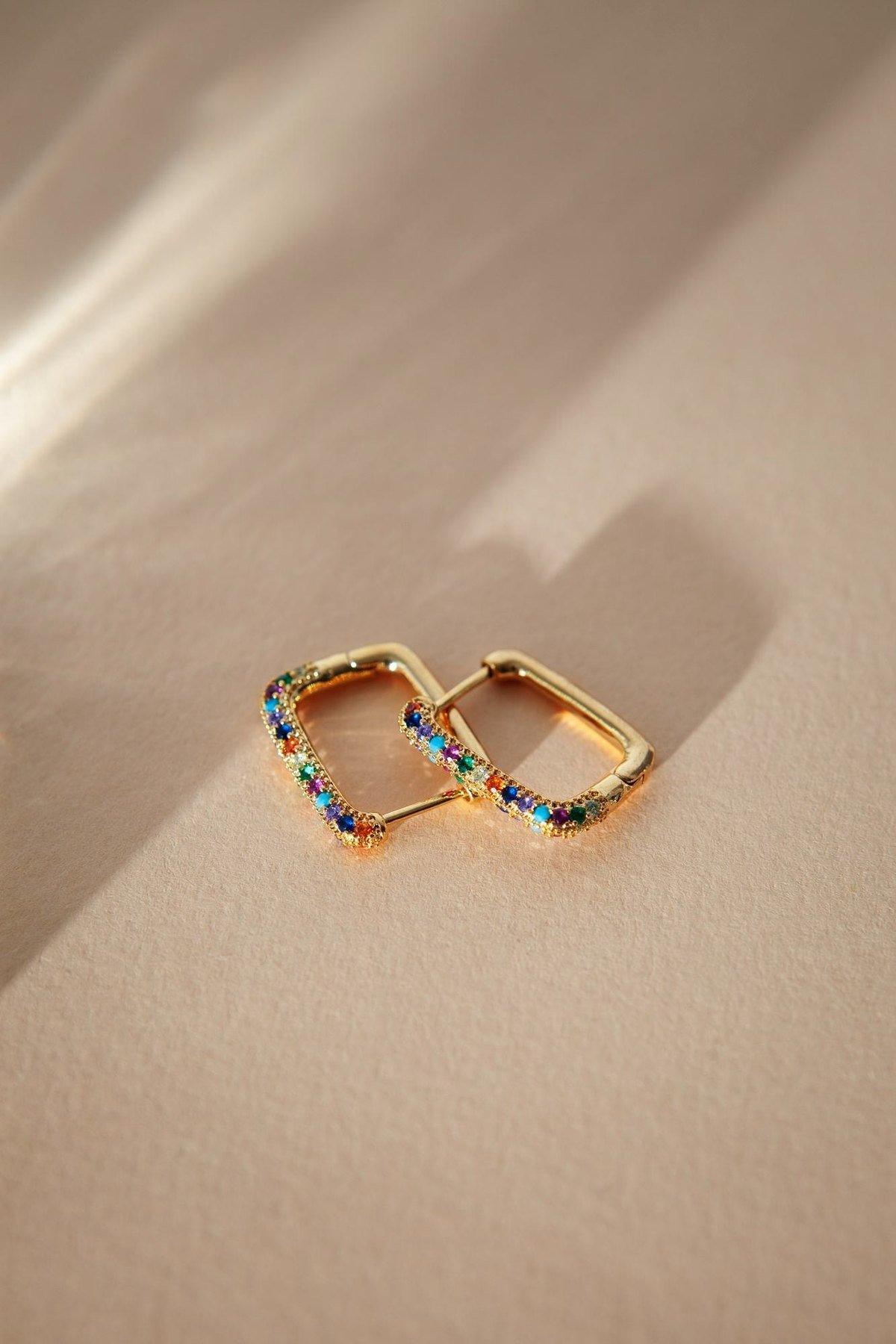 Rainbow square hoop earrings